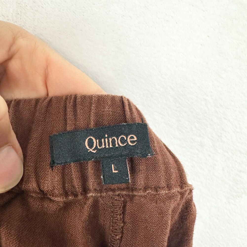 Quince 100% European Linen Tapered Ankle Pant Size Large Chocolate Brown Pull On - Picture 4 of 6